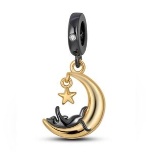 🆕😻🌙 Gold & Black Cat with Moon & Star Charm NWT